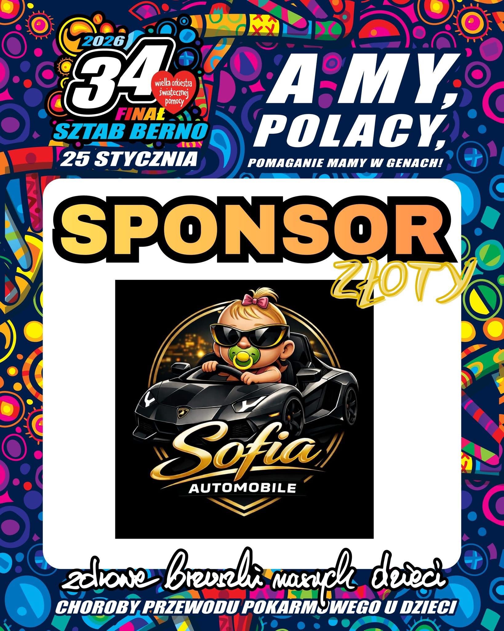 Sofia Automobile — Złoty Sponsor WOŚP Bern 2026, plakat sponsora